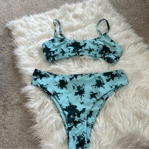 SHEIN Aqua and Teal Tie-Dye Bikini Set